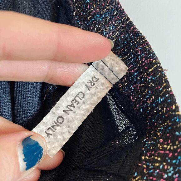 Vintage 1970s Long Buttondown Glittery Disco Style Maxi Skirt Black, Gold, Blue, - Picture 7 of 9